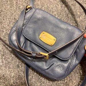 Michael Kors Navy Leather Crossbody Bag with Gold Detail